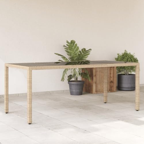 LLEZKBR Outdoor Tisch Gartentisch mit Glasplatte Beige 190x90x75cm Polyrattan von LLEZKBR