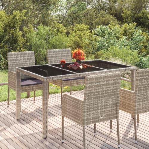 LLEZKBR Outdoor Tisch Gartentisch mit Glasplatte grau 150x90x75cm Polyrattan von LLEZKBR