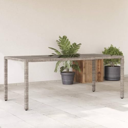 LLEZKBR Outdoor Tisch Gartentisch mit Glasplatte grau 190x90x75cm Polyrattan von LLEZKBR