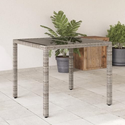 LLEZKBR Outdoor Tisch Gartentisch mit Glasplatte grau 90x90x75cm Polyrattan von LLEZKBR