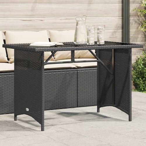LLEZKBR Outdoor Tisch Gartentisch mit Glasplatte schwarz 110x68x70cm Polyrattan von LLEZKBR