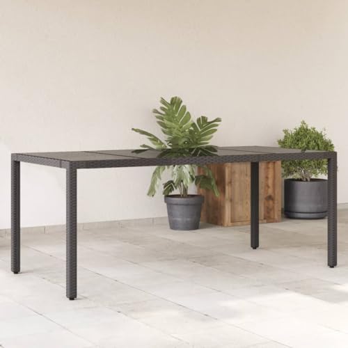 LLEZKBR Outdoor Tisch Gartentisch mit Glasplatte schwarz 190x90x75cm Polyrattan von LLEZKBR