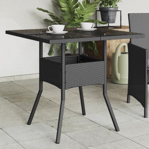 LLEZKBR Outdoor Tisch Gartentisch mit Glasplatte schwarz 80x80x75cm Polyrattan LLEZKBR Outdoor Tisch Gartentisch mit Glasplatte schwarz 80x80x75cm Polyrattan von LLEZKBR