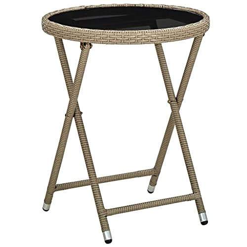 LLEZKBR Outdoor Tisch Teetisch Beige 60 cm Polyrattan und gehärtetes Glas von LLEZKBR