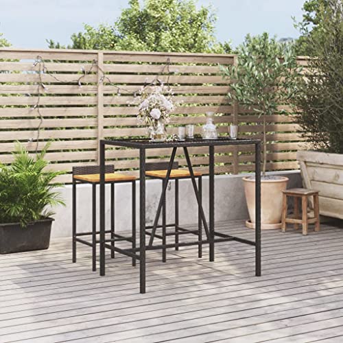 LLEZKBR Outdoor-Tische mit Glasplatte, schwarz, 110 x 70 x 110 cm, Polyrattan von LLEZKBR