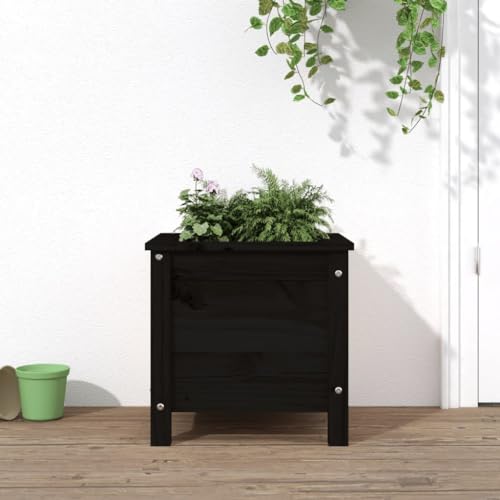 LLEZKBR Rasen & Garten Gartenarbeit Töpfe & Pflanzgefäße Garten Pflanzgefäß schwarz 40x40x39cm Massivholz Kiefer von LLEZKBR