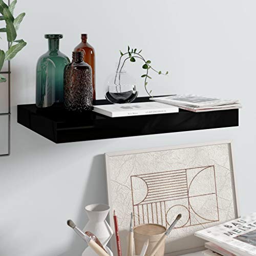 LLEZKBR Regal-Wandregale & Ledges-Floating Wandregal Hochglanz Schwarz 40x23x3,8cm MDF von LLEZKBR