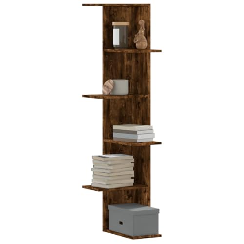 LLEZKBR Regalwandregale & Ledges-Wand-Eckregal Räuchereiche 36,5x36,5x140 cm Holzwerkstoff von LLEZKBR
