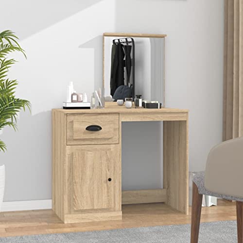 LLEZKBR Schminktisch mit Spiegel Sonoma Eiche 90x50x132,5cm Holzwerkstoff von LLEZKBR