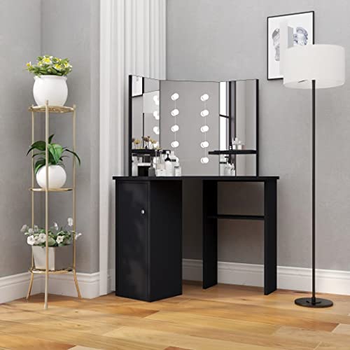 LLEZKBR Schränke und Aufbewahrung, Waschtische, Schlafzimmer-Schminktische, Eck-Schminktisch mit LED, Schwarz, 111 x 54 x 141,5 cm von LLEZKBR