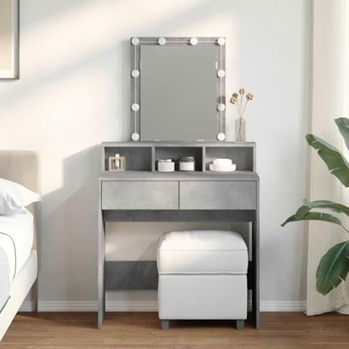 LLEZKBR Schränke und Aufbewahrung, Waschtische, Schlafzimmer-Schminktische, Schminktisch mit LED, Betongrau, 80 x 41 x 144,5 cm von LLEZKBR