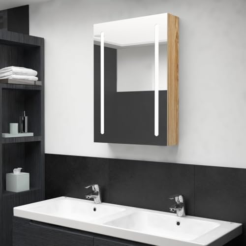 LLEZKBR Schränke und Aufbewahrung, Waschtischunterschrank, Badezimmerunterschrank, LED-Badezimmer-Spiegelschrank, Eiche, 50 x 13 x 70 cm von LLEZKBR