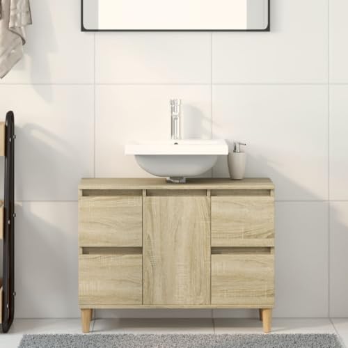 LLEZKBR Schränke & Aufbewahrung, Waschtischunterschrank, Waschbeckenunterschrank, Sonoma-Eiche, 80 x 33 x 60 cm, Holzwerkstoff von LLEZKBR