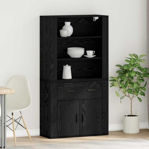 LLEZKBR Schränke & Aufbewahrung-Buffets & Sideboards-Highboard Schwarze Eiche 80 x 33 x 150 cm Holzwerkstoff von LLEZKBR