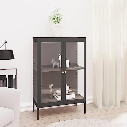LLEZKBR Schränke & Aufbewahrung-Buffets & Sideboards Sideboard Anthrazit 75x35x105cm Stahl und Glas von LLEZKBR