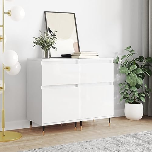 LLEZKBR Schränke & Aufbewahrung-Buffets & Sideboards-Sideboards 2 Stück Hochglanz Weiß 40x35x70cm Holzwerkstoff von LLEZKBR