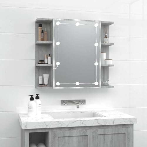 LLEZKBR Schränke & Aufbewahrung-Waschtischunterschrank Bad-Waschtischunterschrank Spiegelschrank mit LED Grau Sonoma 70x16,5x60cm von LLEZKBR