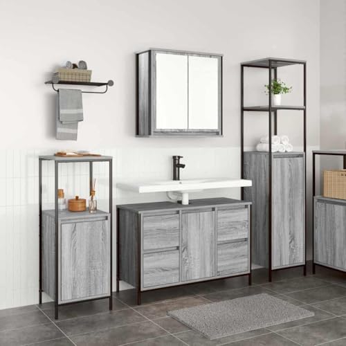LLEZKBR Schränke & Aufbewahrungs-Waschtisch-Einheiten, Badezimmermöbel-Set mit Schublade, 3-teilig, Grau Sonoma und Schwarz von LLEZKBR