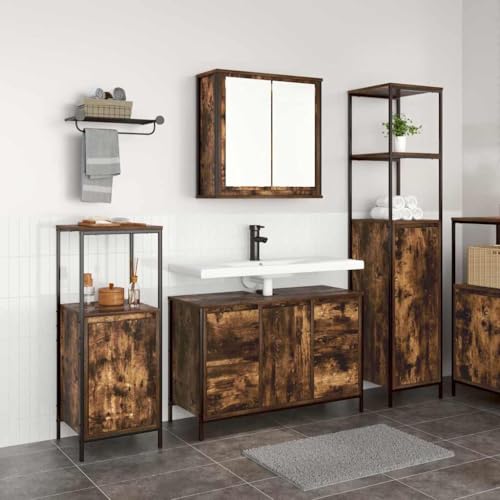 LLEZKBR Schränke & Aufbewahrungs-Waschtisch-Einheiten, Badezimmermöbel-Set mit Schublade, 3-teilig, Raucheiche und Schwarz von LLEZKBR