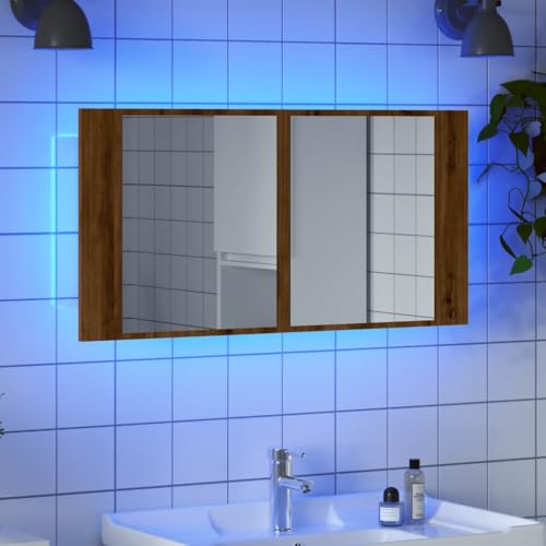 LLEZKBR Schränke & Aufbewahrungs-Waschtischunterschrank Bad-Waschtischunterschrank LED-Spiegelschrank Artisan Eiche 90x12x45cm Holzwerkstoff von LLEZKBR
