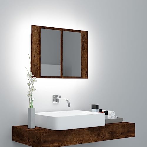 LLEZKBR Schränke & Aufbewahrungs-Waschtischunterschrank Bad-Waschtischunterschrank LED-Spiegelschrank Raucheiche 60x12x45cm Holzwerkstoff LLEZKBR Schränke & Aufbewahrungs-Waschtischunterschrank Bad-Waschtischunterschrank LED-Spiegelschrank Raucheiche 60x12x45cm Holzwerkstoff von LLEZKBR