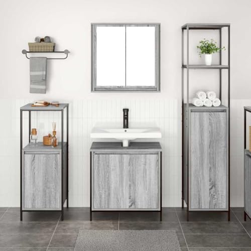 LLEZKBR Schränke & Aufbewahrungs-Waschtischunterschrank Badezimmermöbel-Set mit Ablage 3-teilig Grau Sonoma und Schwarz LLEZKBR Schränke & Aufbewahrungs-Waschtischunterschrank Badezimmermöbel-Set mit Ablage 3-teilig Grau Sonoma und Schwarz von LLEZKBR