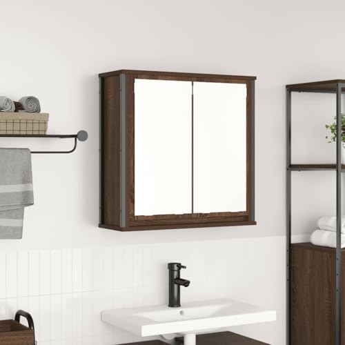 LLEZKBR Schränke & Aufbewahrungs-Waschtischunterschrank Badezimmerschrank mit Spiegel, Braun Eiche, 60 x 21 x 60 cm von LLEZKBR