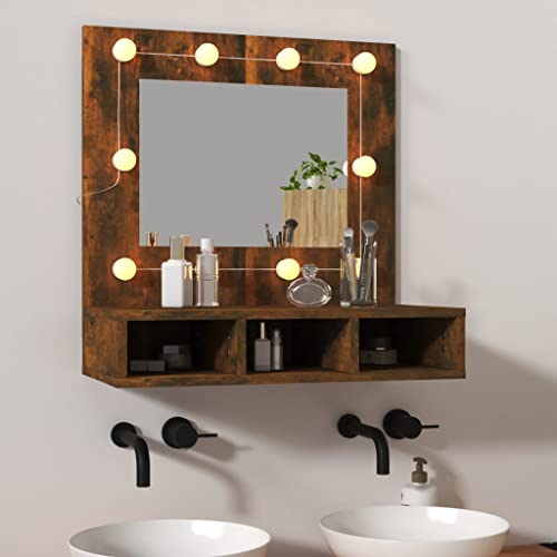 LLEZKBR Schränke & Aufbewahrungs-Waschtischunterschrank Badezimmerwaschtisch-Spiegelschrank mit LED Raucheiche 60x31,5x62cm von LLEZKBR
