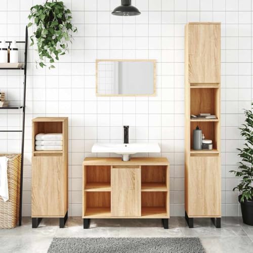 LLEZKBR Schränke & Aufbewahrungs-Waschtischunterschrank Badschrank Sonoma Eiche 80x33x60 cm Holzwerkstoff von LLEZKBR