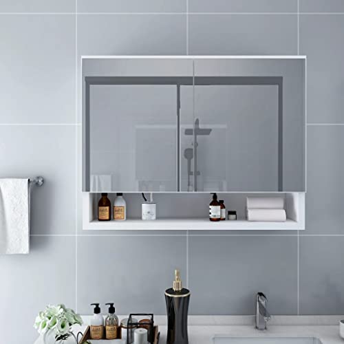 LLEZKBR Schränke & Aufbewahrungs-Waschtischunterschrank - LED-Badezimmer-Spiegelschrank, weiß, 80 x 15 x 60 cm, MDF-Schränke & Aufbewahrungs-Waschtisch-Einheiten von LLEZKBR