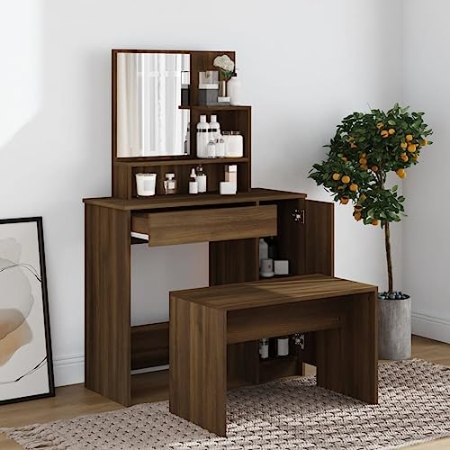 LLEZKBR Schränke & Aufbewahrungskommoden - Schminktisch-Set, braune Eiche, 86,5 x 35 x 136 cm, Schränke & Aufbewahrungs-Waschtisch-Einheiten von LLEZKBR