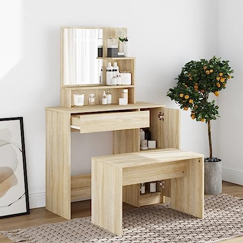 LLEZKBR Schränke & Aufbewahrungskommoden - Schminktisch-Set Sonoma Eiche 86,5 x 35 x 136 cm - Schränke & Aufbewahrungs-Waschtisch-Einheiten von LLEZKBR
