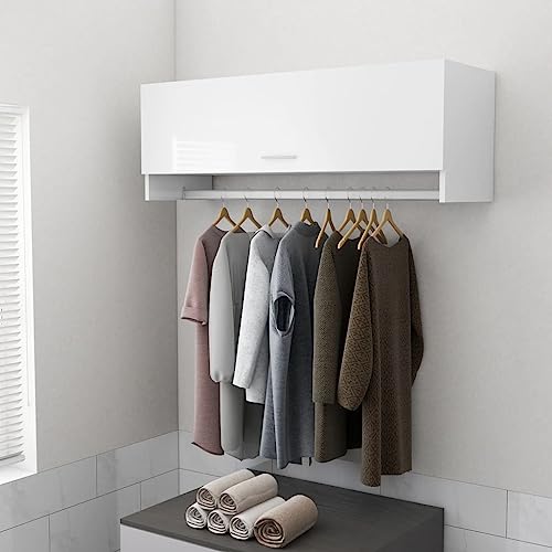 LLEZKBR Schränke & Aufbewahrungsschränke & Kleiderschränke - Garderobe Hochglanz Weiß 100x32,5x35 cm Holzwerkstoff von LLEZKBR