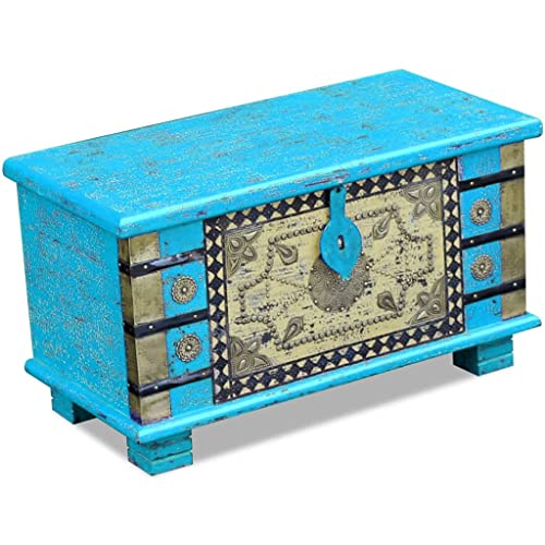 LLEZKBR Schränke & Aufbewahrungstruhen Lagertruhe Truhe Blau Mangoholz 80x40x45 cm von LLEZKBR