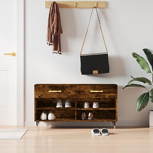 LLEZKBR Schuhbank Räuchereiche 102x35x55cm Holzwerkstoff von LLEZKBR