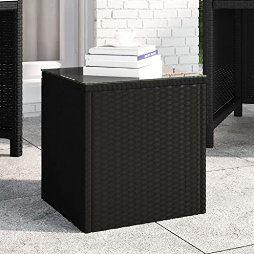 LLEZKBR Tables-Accent Tables-Beistelltische, Beistelltisch, 40 x 37 x 40,5 cm, Polyrattan und gehärtetes Glas, Schwarz von LLEZKBR