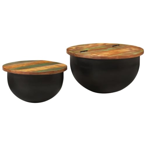 LLEZKBR Tables-Accent Tables-Coffee Tables-2-teiliges Couchtisch-Set, schwarzes Massivholz, recyceltes Holz von LLEZKBR