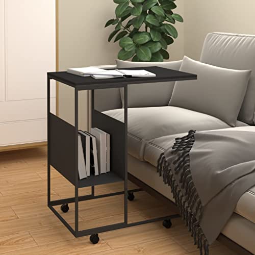 LLEZKBR Tables-Accent Tables-Coffee Tables-Beistelltisch mit Rollen, Schwarz, 55 x 36 x 63,5 cm, Holzwerkstoff von LLEZKBR