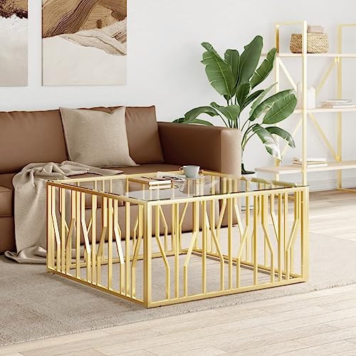 LLEZKBR Tables-Accent Tables-Coffee Tables-Coffee Table 100x100x50cm Edelstahl und Glas von LLEZKBR