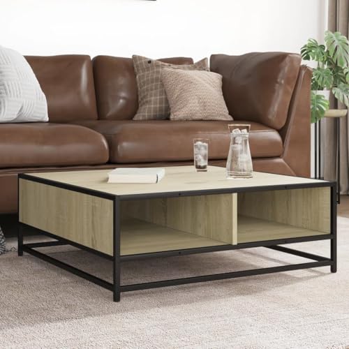 LLEZKBR Tables-Accent Tables-Coffee Tables-Coffee Table Sonoma Oak 80x80x30cm Engineered Wood and Metal von LLEZKBR
