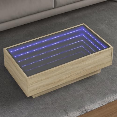 LLEZKBR Tables-Accent Tables-Coffee Tables-Coffee Table with LED Sonoma Oak 90x50x30cm Engineered Wood von LLEZKBR