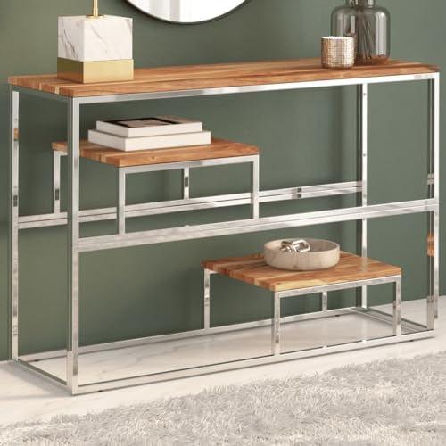 LLEZKBR Tables-Accent Tables-Console Tables-Console Table Silver Stainless Steel and Solid Acacia Wood LLEZKBR Tables-Accent Tables-Console Tables-Console Table Silver Stainless Steel and Solid Acacia Wood von LLEZKBR