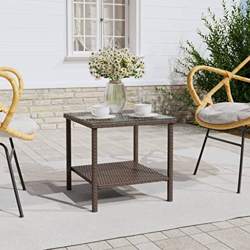 LLEZKBR Tables-Accent Tables-End Tables-Beistelltisch, braun, 45 x 45 x 45 cm, Polyrattan und gehärtetes Glas von LLEZKBR