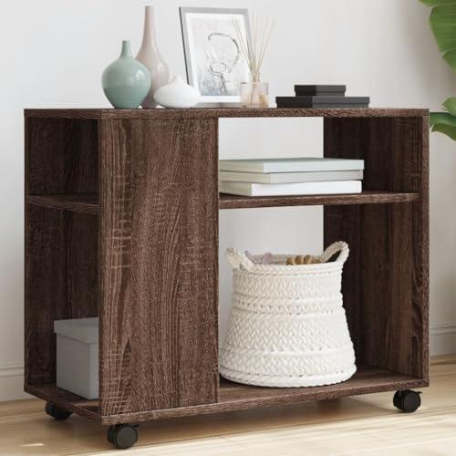 LLEZKBR Tables-Accent Tables-End Tables-Beistelltisch mit Rollen, braune Eiche, 70 x 35 x 60 cm, Holzwerkstoff von LLEZKBR