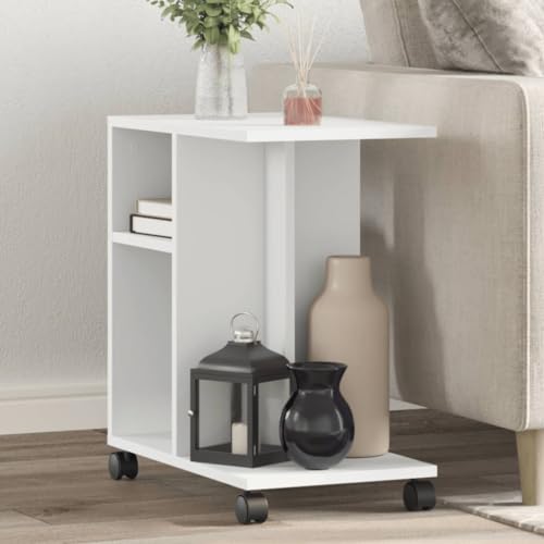 LLEZKBR Tables-Accent Tables-End Tables-Beistelltisch mit Rollen, weiß, 50 x 30 x 55 cm, Holzwerkstoff von LLEZKBR