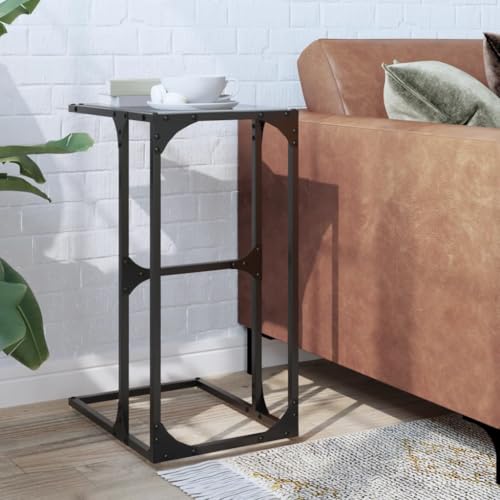 LLEZKBR Tables-Accent Tables-End Tables-Beistelltisch mit schwarzem Glas, 40 x 30 x 61,5 cm, Stahl von LLEZKBR