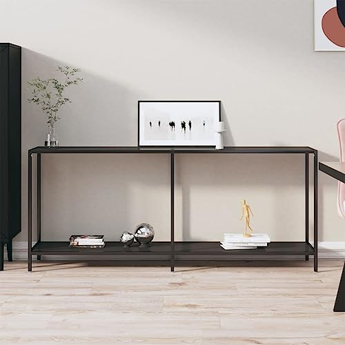 LLEZKBR Tables-Accent Tables-End Tables-Console Table Black 180x35x75.5cm Tempered Glass von LLEZKBR