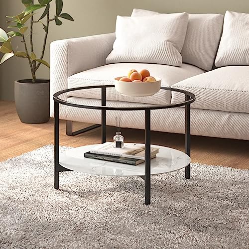LLEZKBR Tables-Accent Tables-End Tables-Teetisch, schwarzer und weißer Marmor, 70 cm, gehärtetes Glas von LLEZKBR