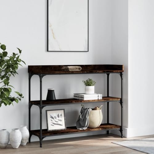 LLEZKBR Tische, Akzenttische, Beistelltische, Konsolentisch mit Regalen, geräucherte Eiche, 100 x 30 x 80 cm von LLEZKBR