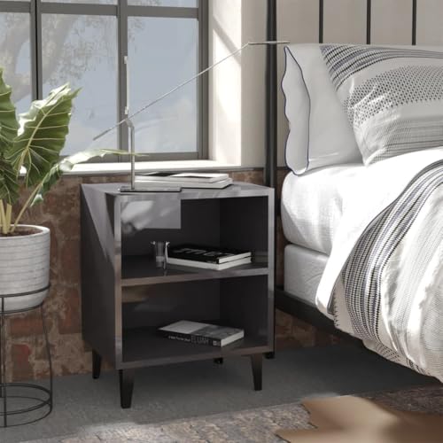 LLEZKBR Tische/Nachttische/Unterschränke mit Metallbeinen, 2 Stück, Hochglanz-Grau, 40 x 30 x 50 cm von LLEZKBR